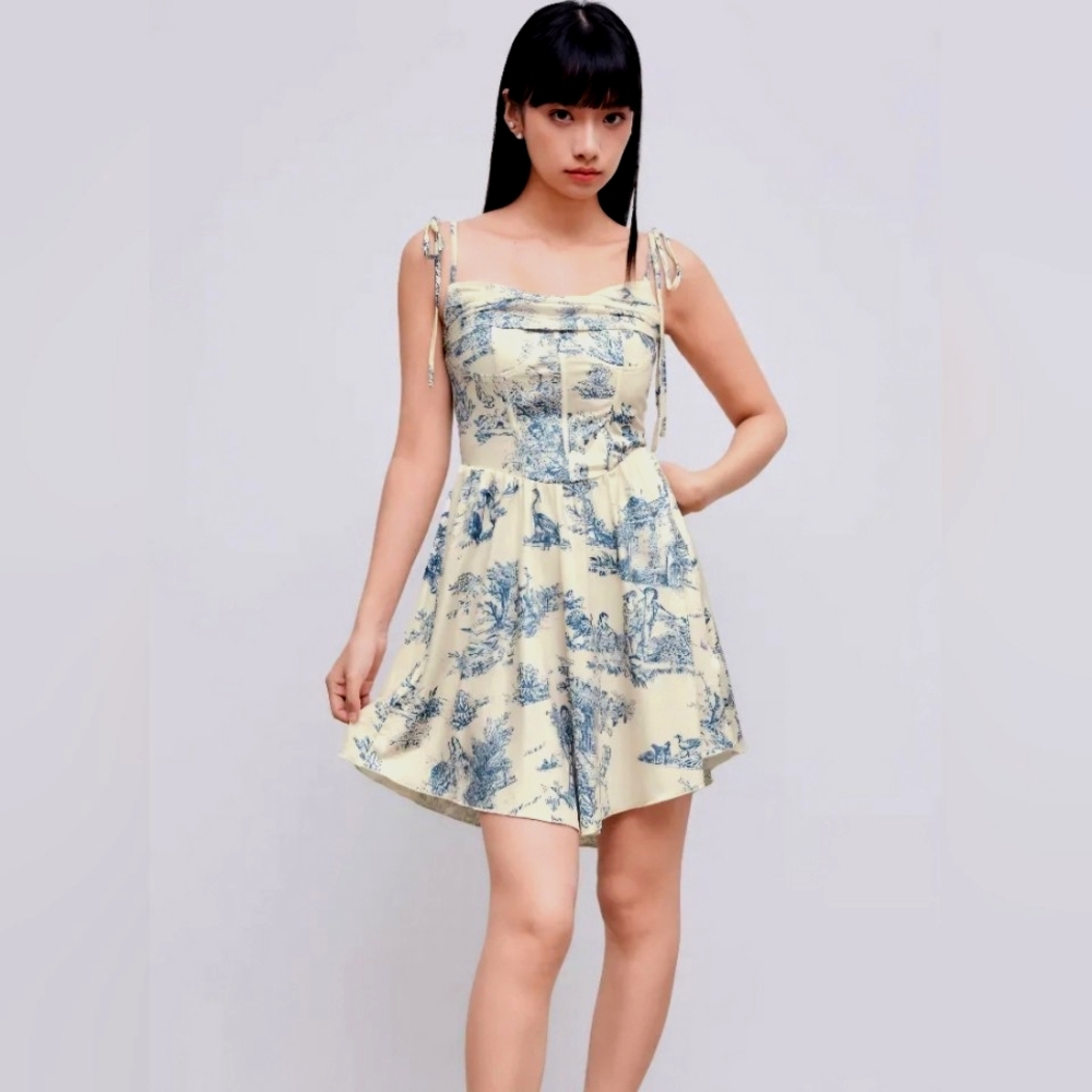 Blue and Cream Toile Corset Sundress size XXS